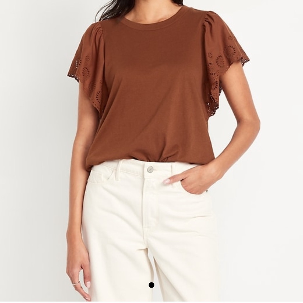 Old Navy Brown Eyelet Sleeve Top